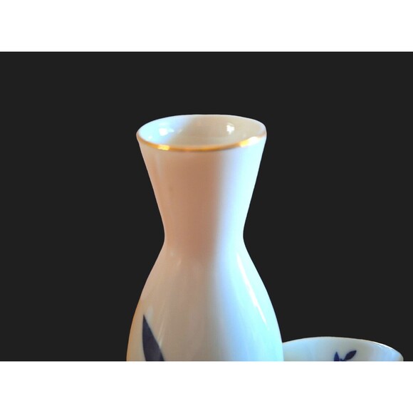 VTG Advertising GEKKEIKAN SAKE 5 Pc Porcelain Sake Set Blue Floral  Made n Japan - Picture 3 of 7